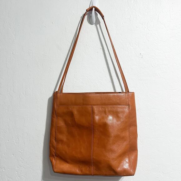 Hobo The Original Tote Bag Shoulder Purse Tan Camel Leather Pockets Double - Picture 1 of 16